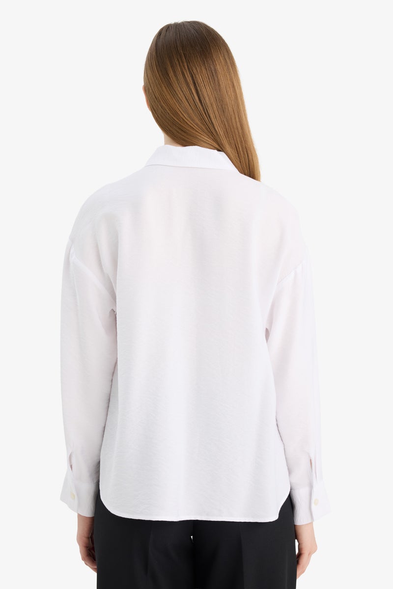 DeFacto White Woman Relax Fit Shirt Collar Long Sleeve Shirt Casual - Image 5
